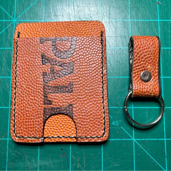 Vintage Basketball Leather Card Holder Front Pocket Wallet Hand Made W/key Fob - Picture 3 of 4